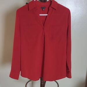 Talbots Vibrant Red Button-Down Long Sleeve Blouse Size Medium